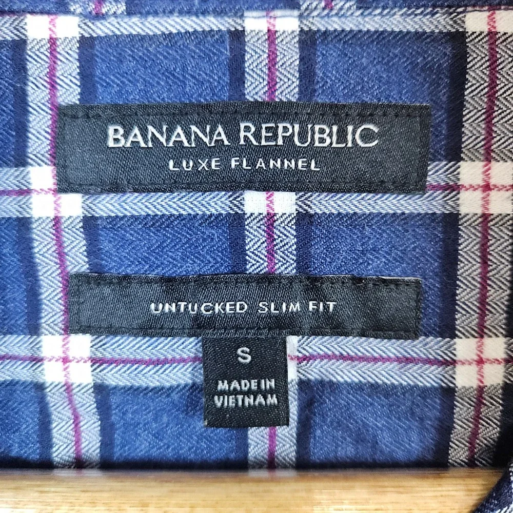 Banana Republic Mens Blue Windowpane Shirt Size S Luxe Flannel Untucked Slim Fit